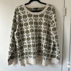 1X/2X Adrianna Papell Olive Jaquard Floral Fatterned Pullover Crewneck Sweater